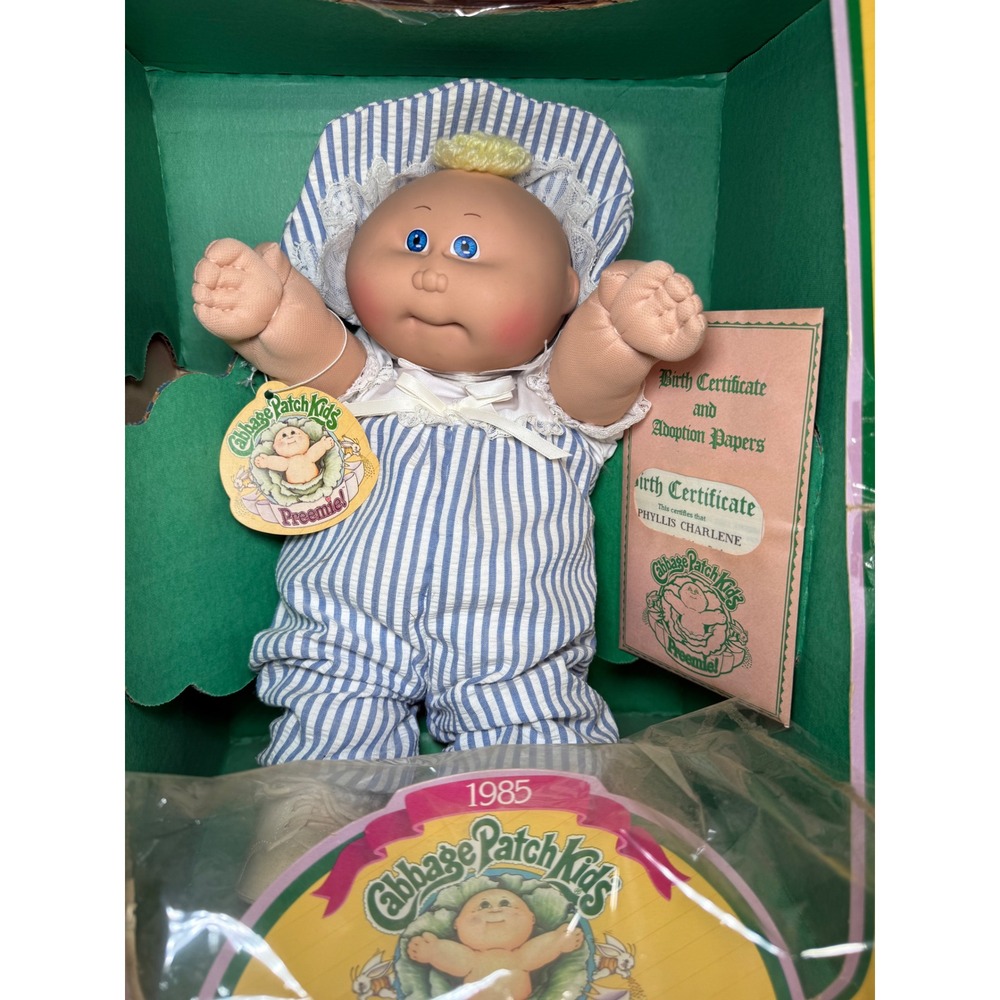 Vintage 1985 Cabbage Patch Kids Preemie March of Dimes Blue Eyes Blonde Doll NEW